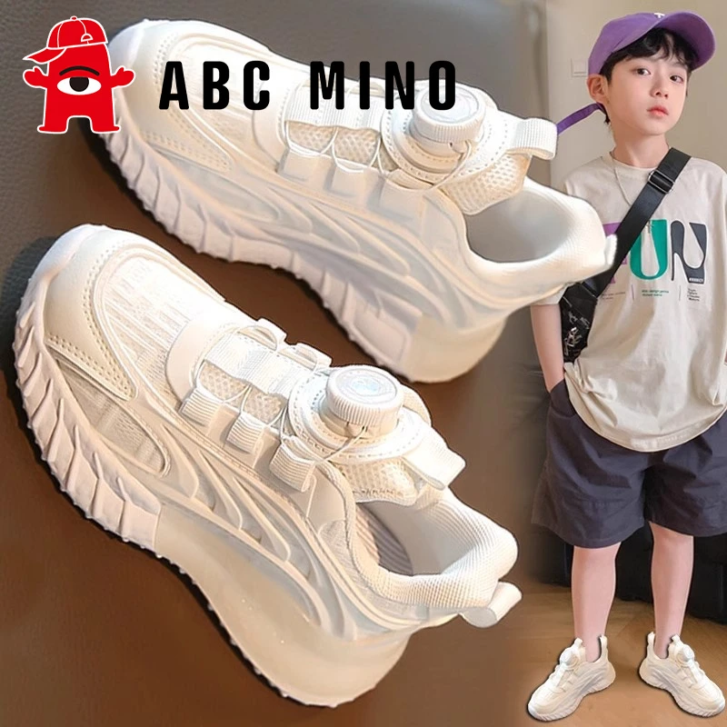ABC MINO童鞋男童小白鞋夏季2025新款儿童白色运动鞋男孩网面透气