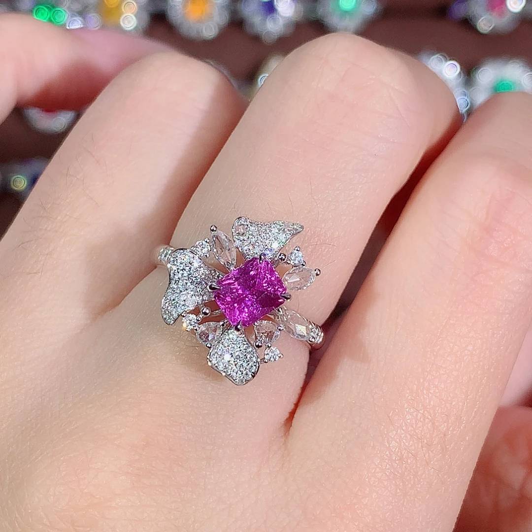 戒指彩色蓝宝石18K金镶嵌1.2ct/天然宝石/七天无理由