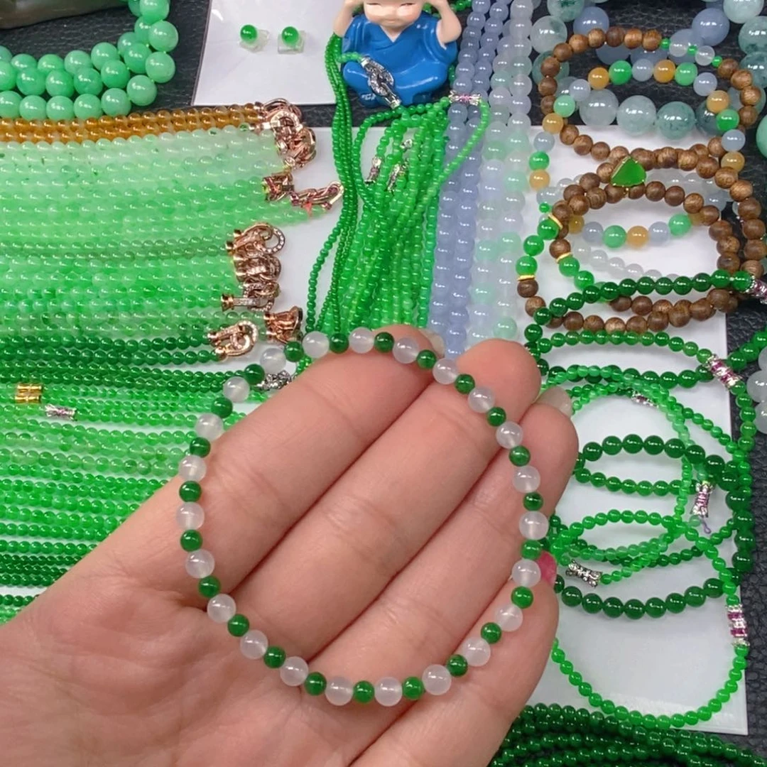 颈饰未镶嵌翡翠缅甸天然翡翠冰种双彩手链4.5