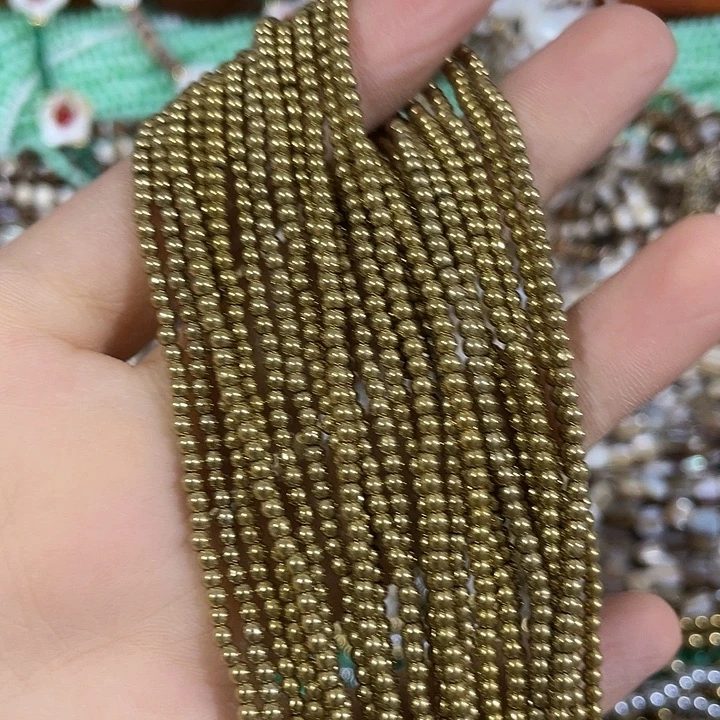 玛瑙/玉髓合金珠宝半成品3条3mm金色圆珠