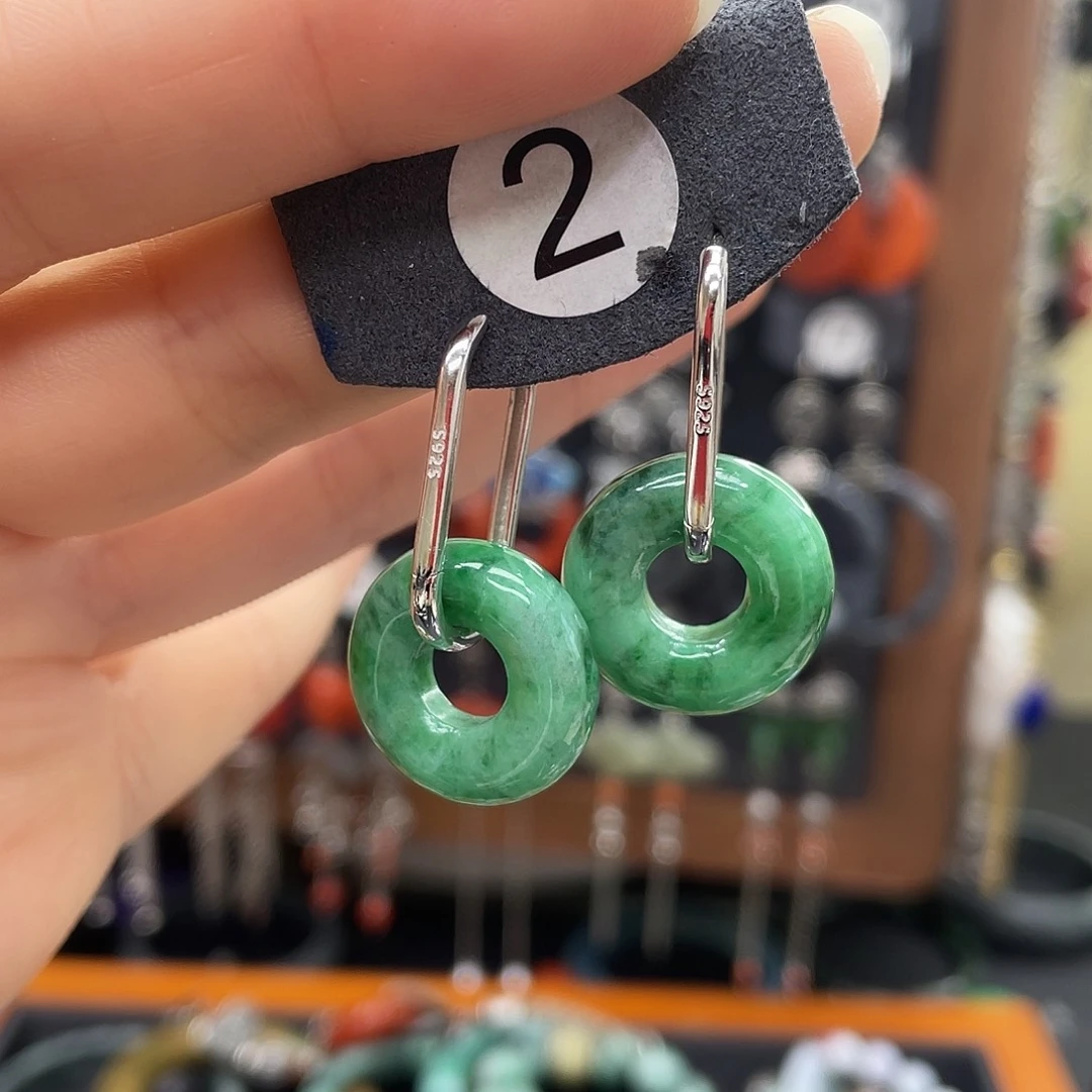 翡翠耳饰银S925镶嵌蛋*792thjhyh