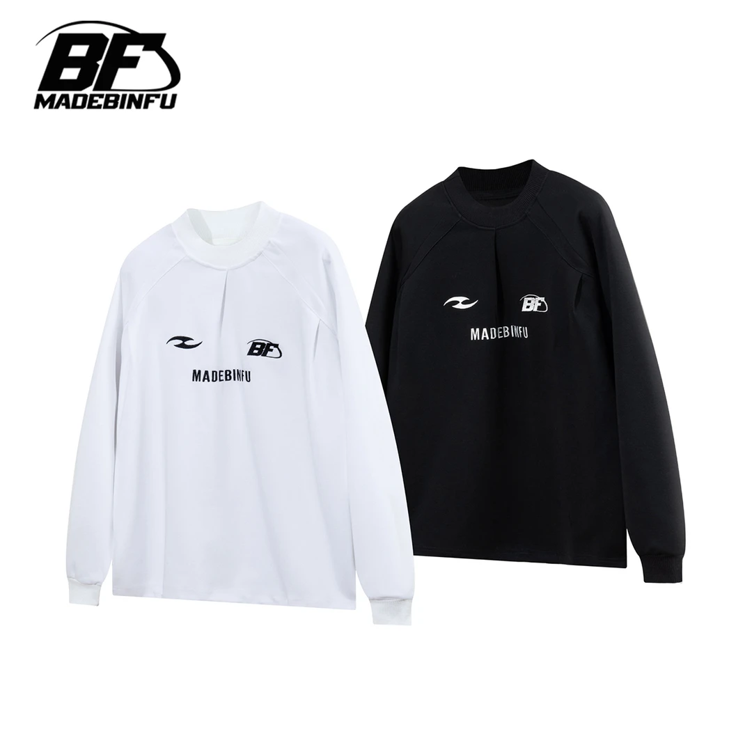 BINFU 自制2025年春季男女同款小高领高级感百搭刺绣宽松卫衣