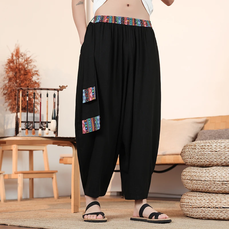 中国风男装棉麻休闲裤复古潮牌哈伦裤春夏季大码宽松直筒运动长裤