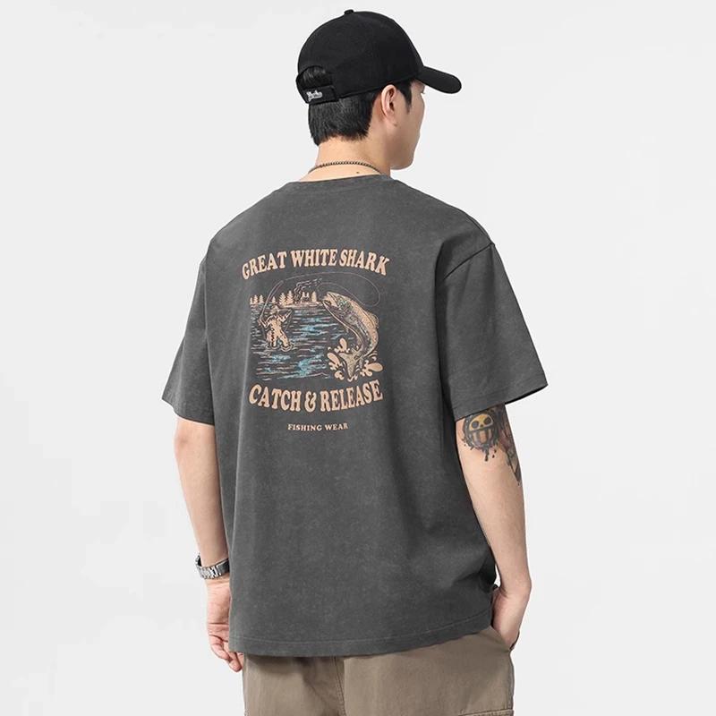 真维斯美式纯棉短袖t恤男2025夏季薄款宽松休闲圆领潮牌半袖上衣