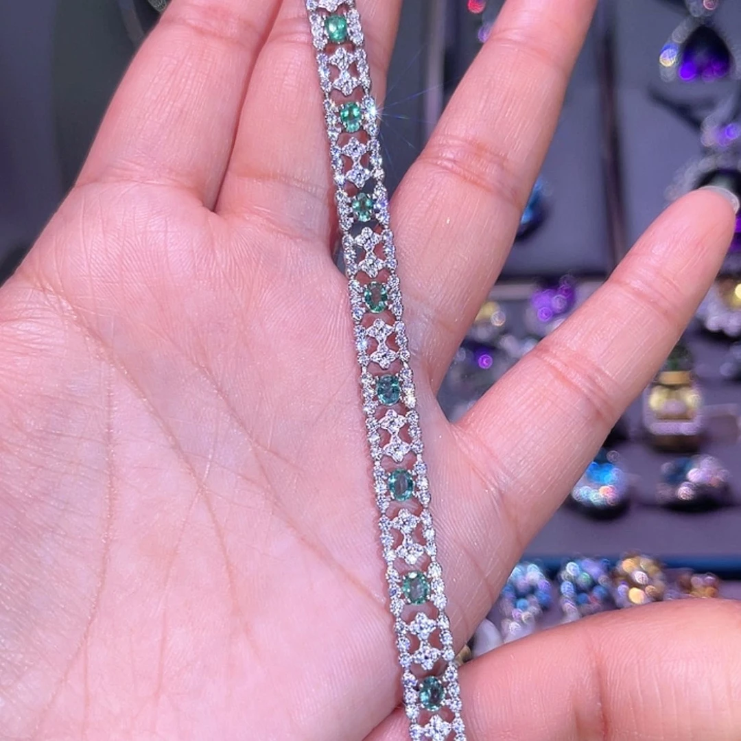 【闪购商品】祖母绿手链银S925镶嵌兔**丁