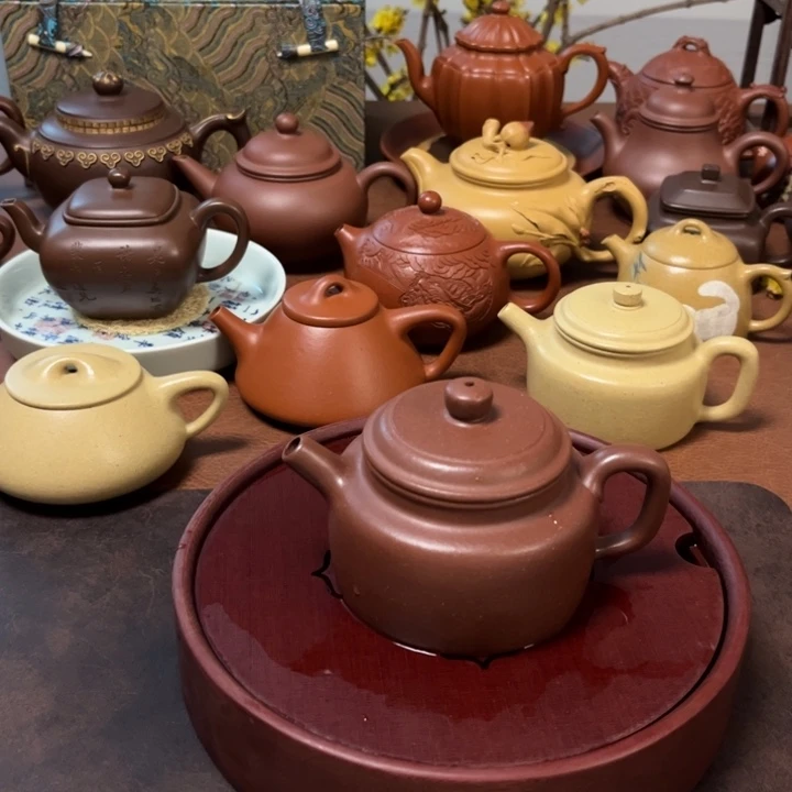 紫砂茶壶德钟红将坡半手壶