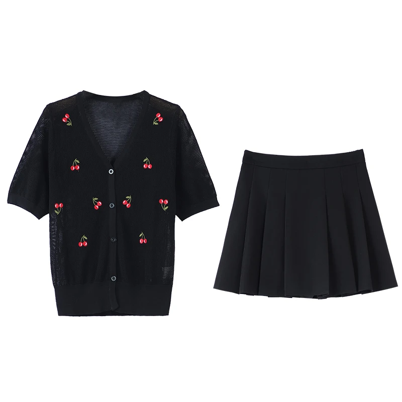 微胖定制~【心动赫兹】 夏季新款舒适小樱桃上衣+半裙LHC1881