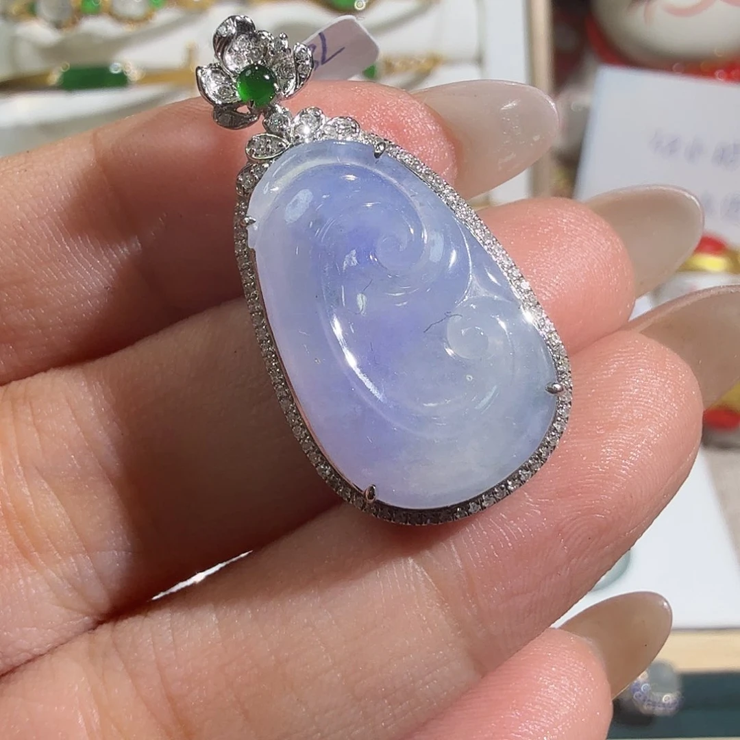翡翠18K金镶嵌吊坠(不含链)