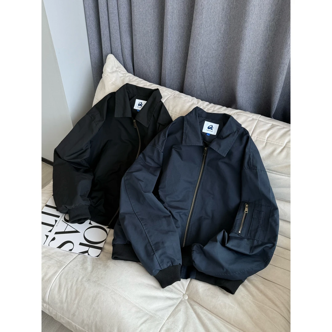 2025秋季韩版港风时尚抗皱立体夹克翻领痞帅宽松设计感夹克