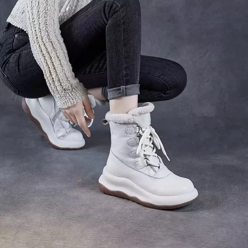 厚底牛皮雪地靴女冬季2025款羊羔绒加厚防滑棉靴东北中筒马丁靴女