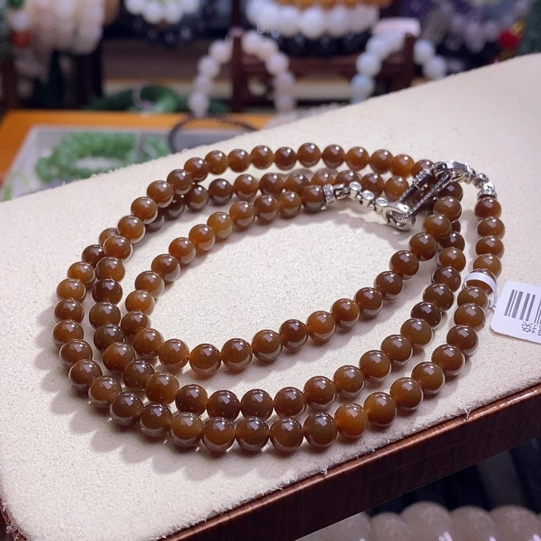 颈饰未镶嵌和田玉且末糖银镶项链6MM