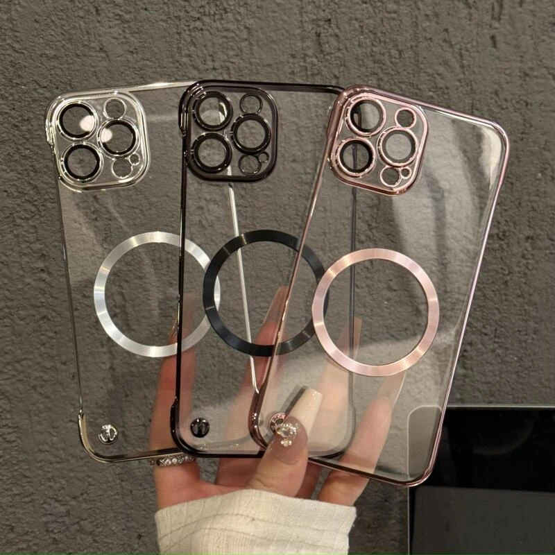 适用苹果16pro电镀无边框手机壳iPhone15小众华为p防摔硬壳14新款