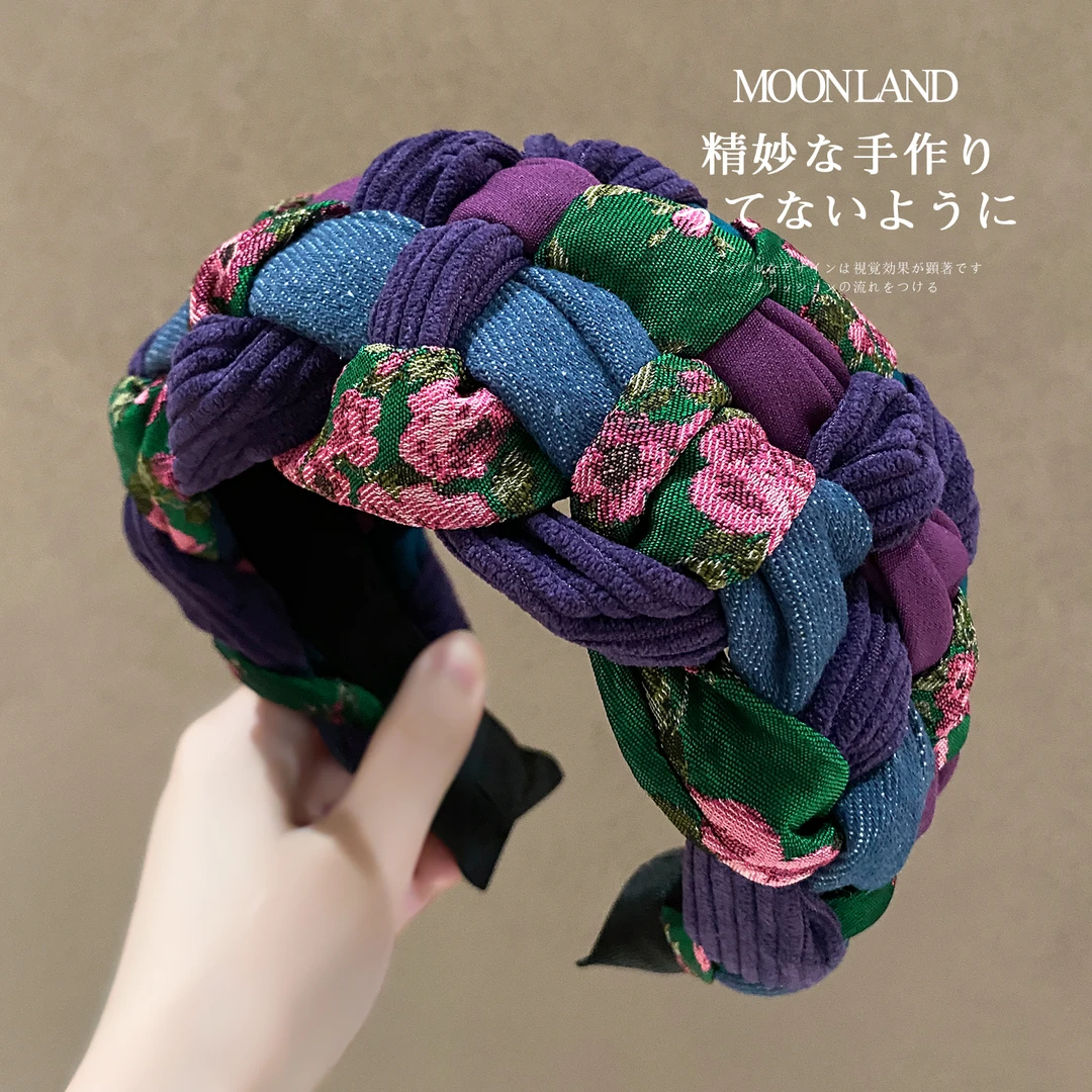 高颅顶撞色碎花宽边发卡女款洋气时尚头箍日常外戴遮白发洗脸发箍