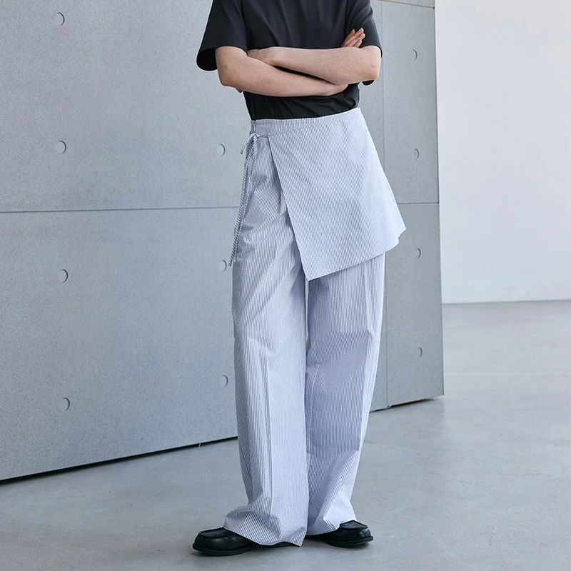 MeeLeeMeeLab 原创绅士优雅泡泡纱棉质侧系带不对称设计裙裤 春夏