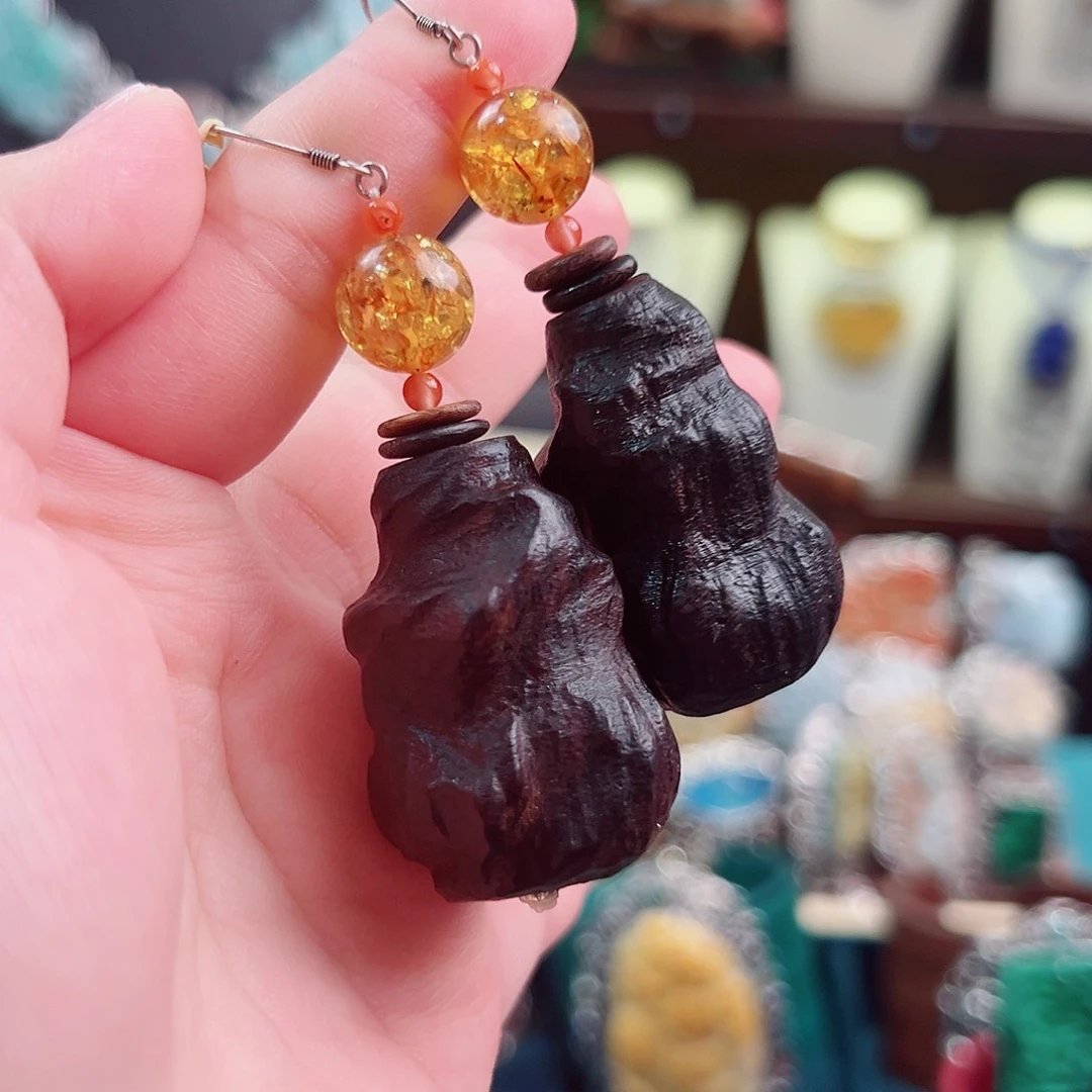 925银木质复古设计耳环