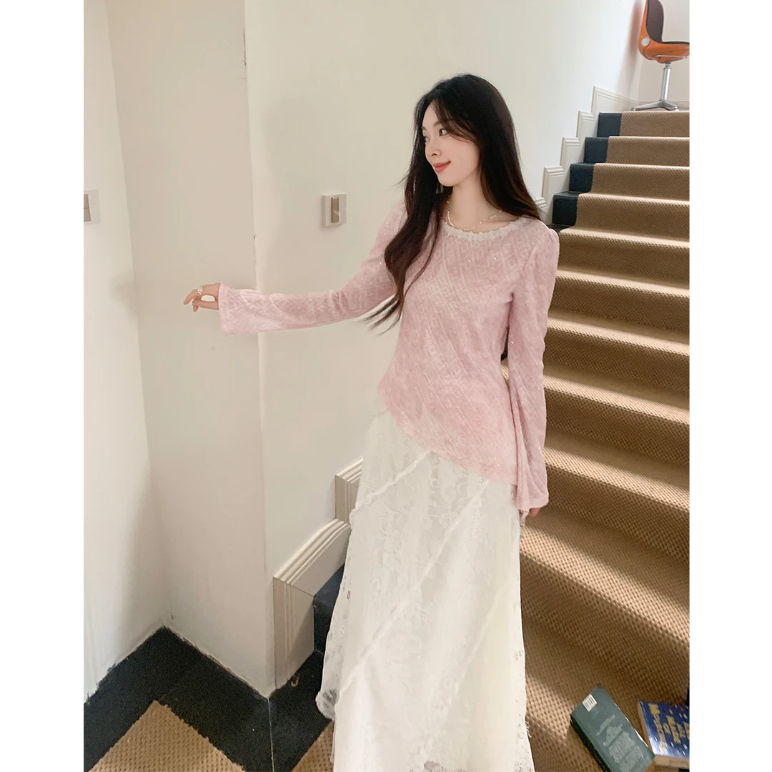 GERTCOREL2025新款秋季法式修身轻薄长袖针织衫半裙温柔风套装女