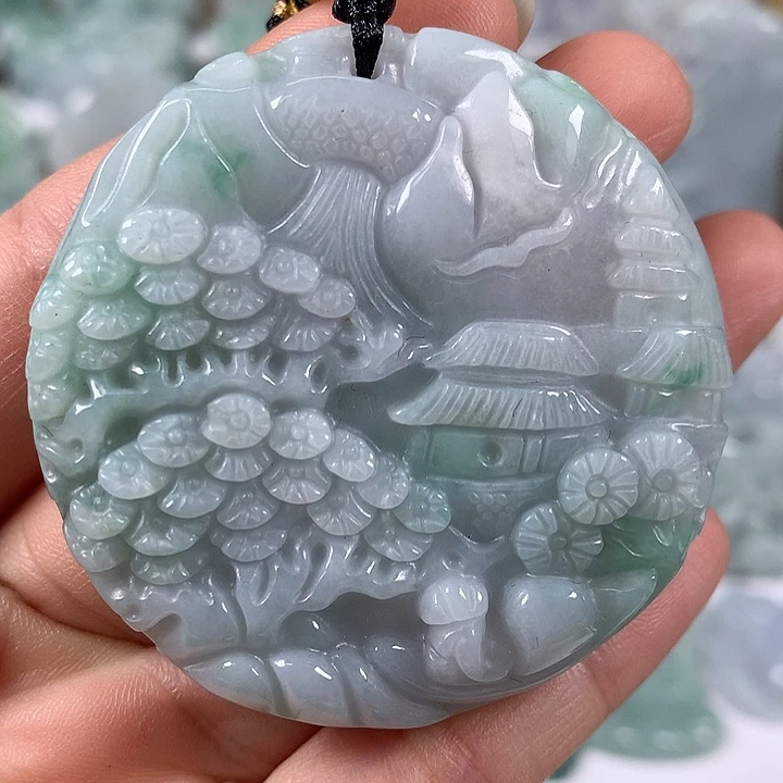 颈饰未镶嵌翡翠山水福利两面工艺福利