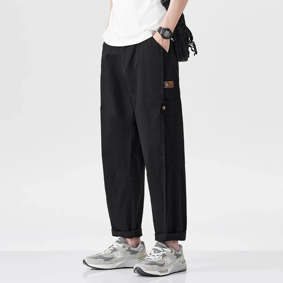 Cebrodz美式纯棉休闲裤男2025新款春季潮牌宽松拼接工装直筒长裤