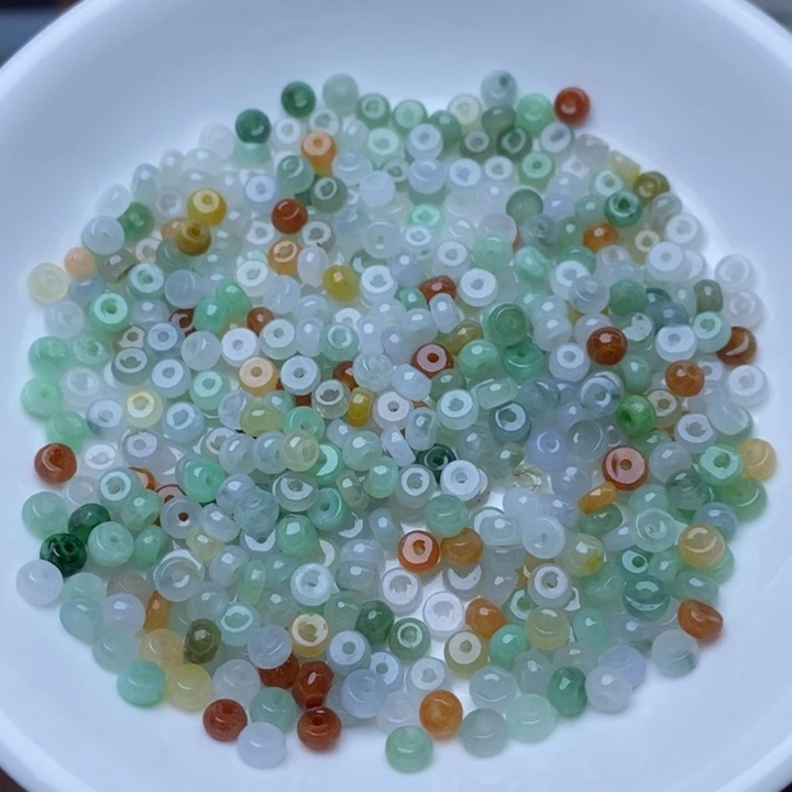 翡翠未镶嵌手链卡2乘4冰三彩算盘70个