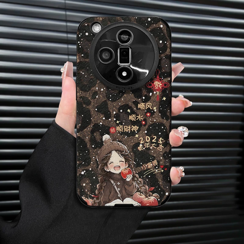 2025发财苹果女孩适用创意OPPOFINDX7手机壳防摔全包皮质女款