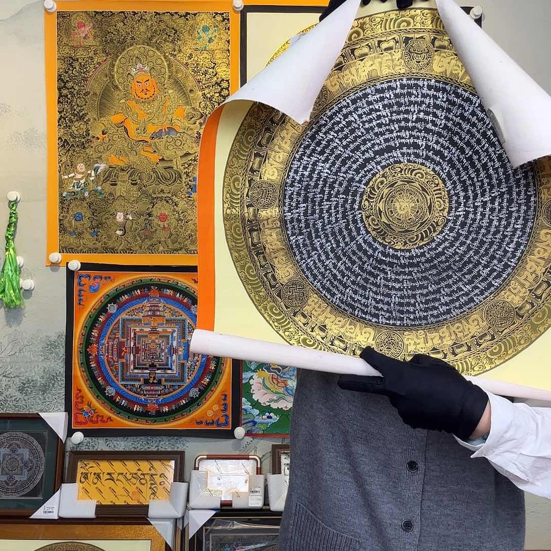 卷轴画纯手绘六字真言唐卡50厘米左右