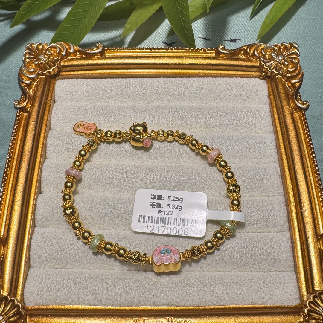 足金999招财喵金珠手串  12170008
