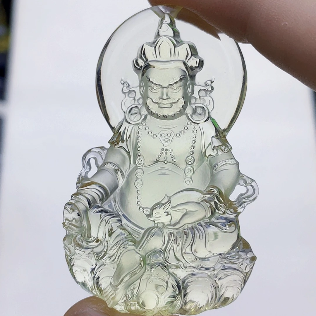 香***桃颈饰水晶未镶嵌黄水晶大师精雕黄财神吊坠