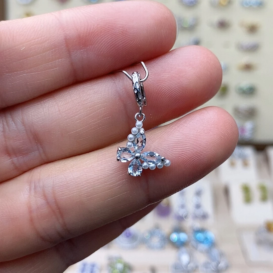 海蓝宝石吊坠(不含链)银S925镶嵌需要证书备注