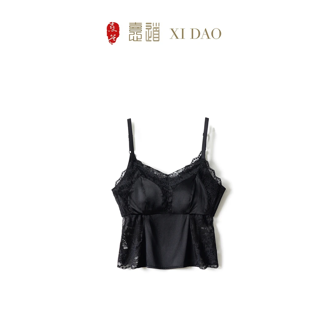 缎面真丝大胸显小美背桑蚕丝性感蕾丝薄款文胸一体式吊带女