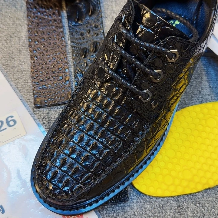 鳄鱼皮（革）皮鞋38蹬山，背骨