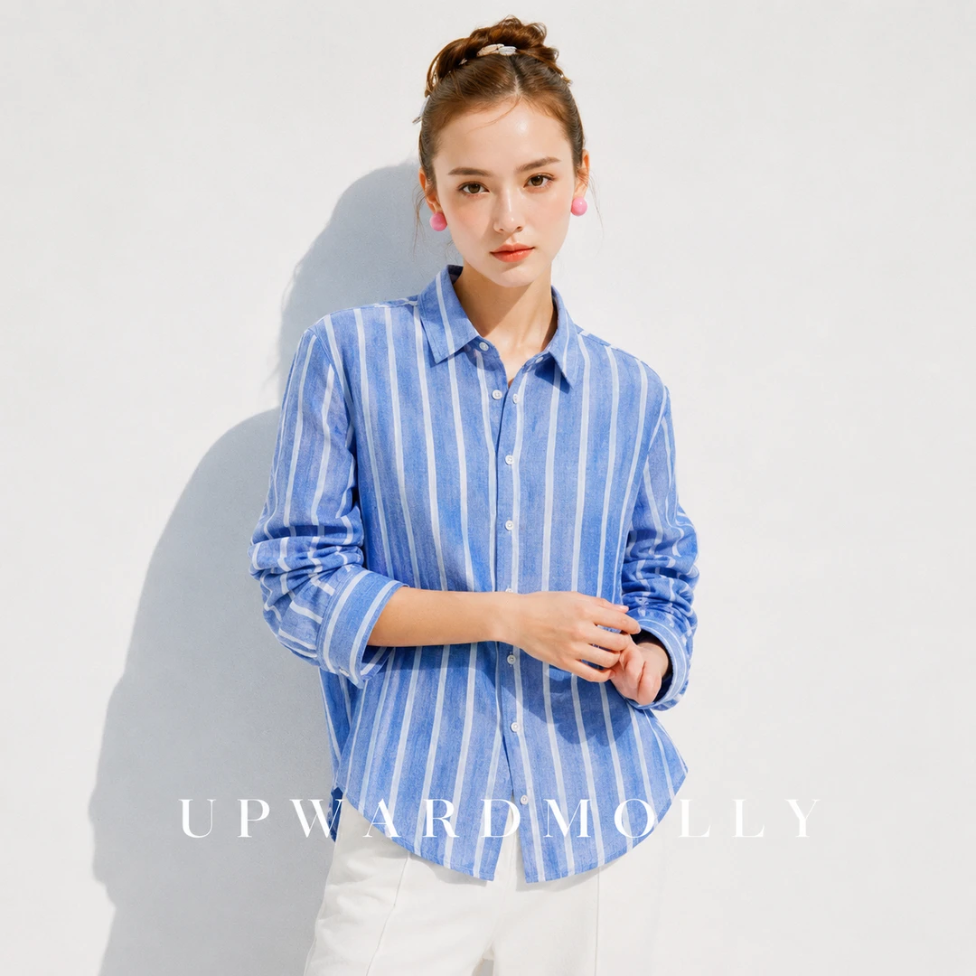 Upward Molly【假日航线】法式慵懒感亚麻肌理感条纹衬衫