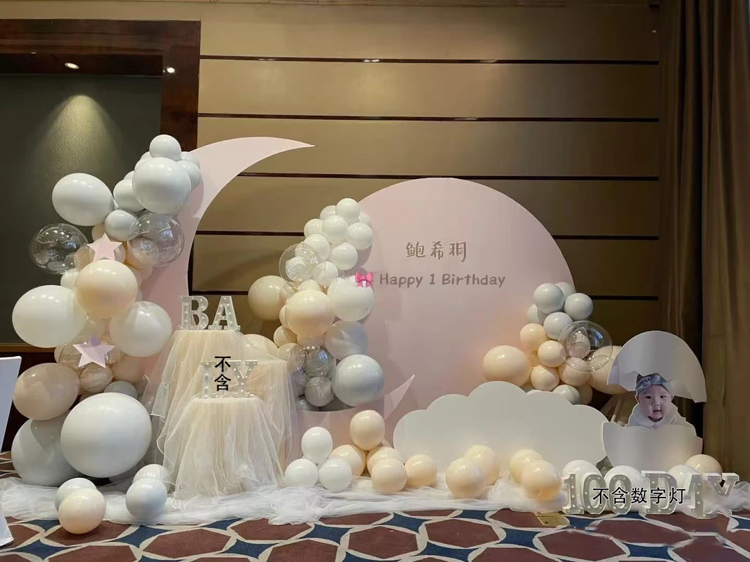 女宝生日周岁满月百天气球奶油风背景布置KT板场景布置高级感氛围