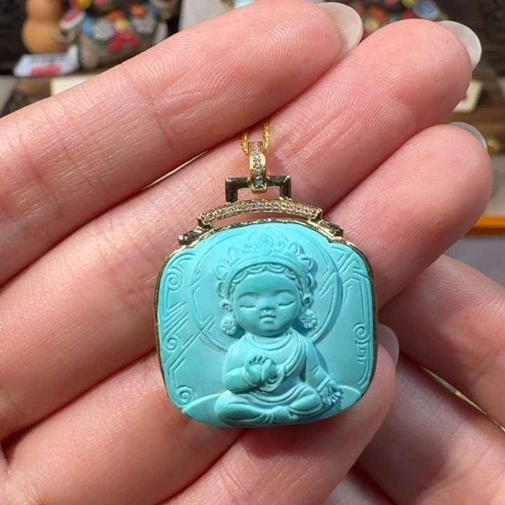 绿松石18K金镶嵌吊坠(不含链)度母