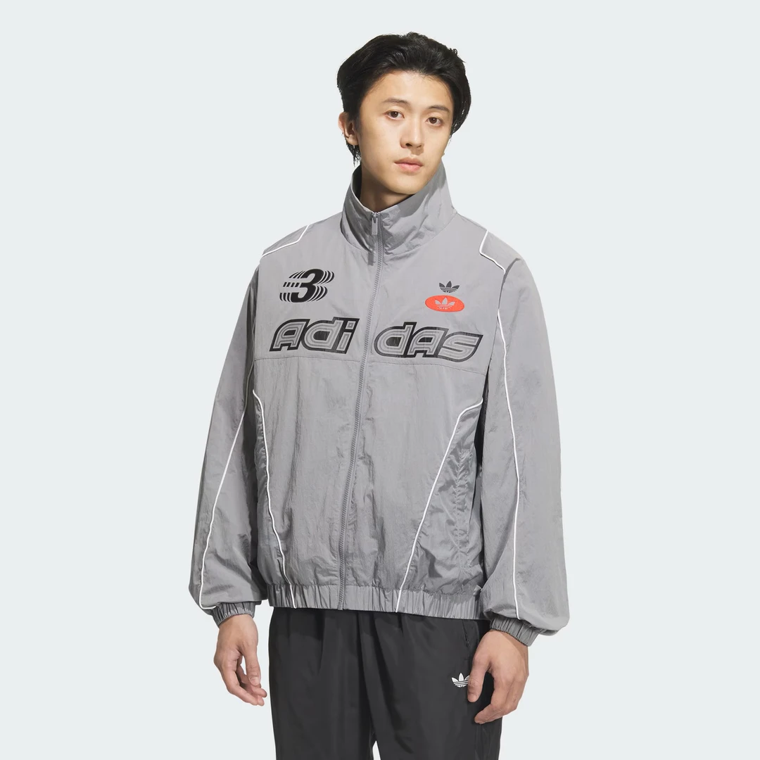 adidas三叶草情人节款梭织立领运动宽松夹克外套机车服JM8034