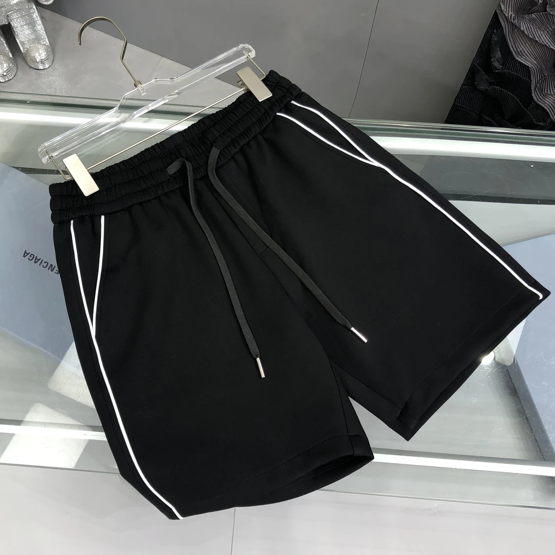 约文库费高端时尚夏高品质拼接线条纹运动休闲短裤男宽松五分中裤