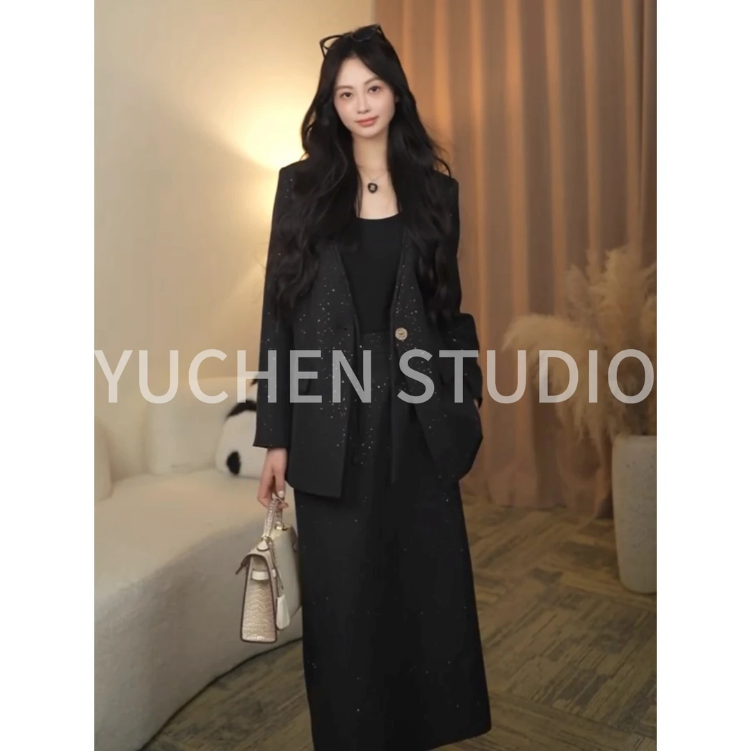 YUCHEN春季新款]轻奢小香风碎闪西装套装时尚设计师气质显瘦