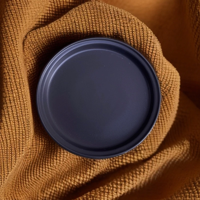 新款【2个装】黑灰色圆盘菜盘意面干泡台杯垫辣3233家用宽边盘微瑕