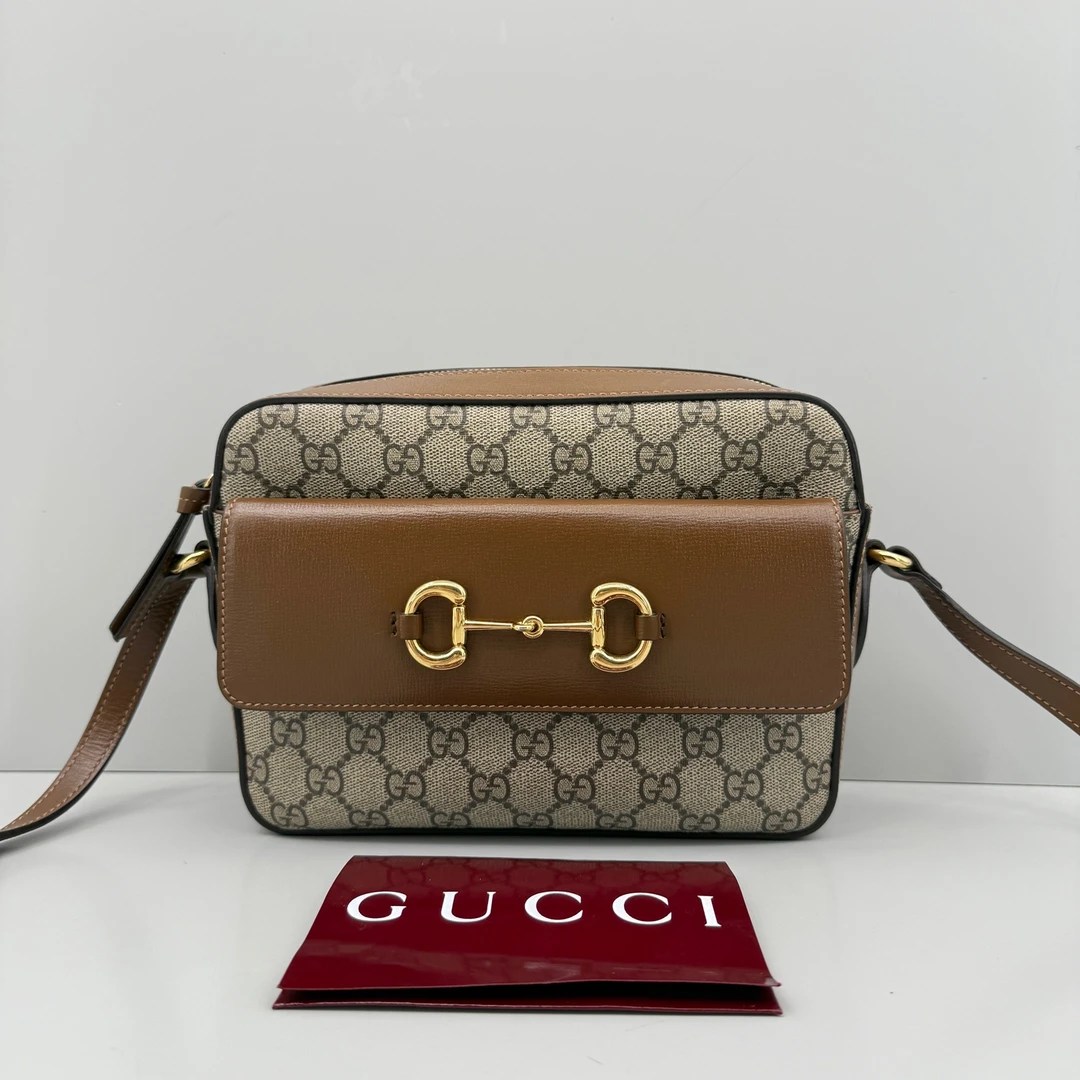 95新 GUCCI/古驰 优选/1955棕色老花相机包新标24年票/22×17×6