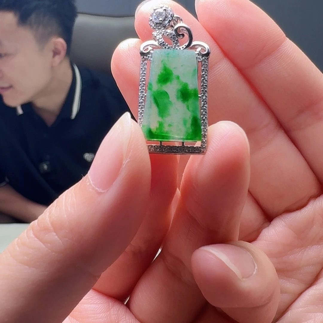 翡翠银S925镶嵌吊坠(不含链)天然