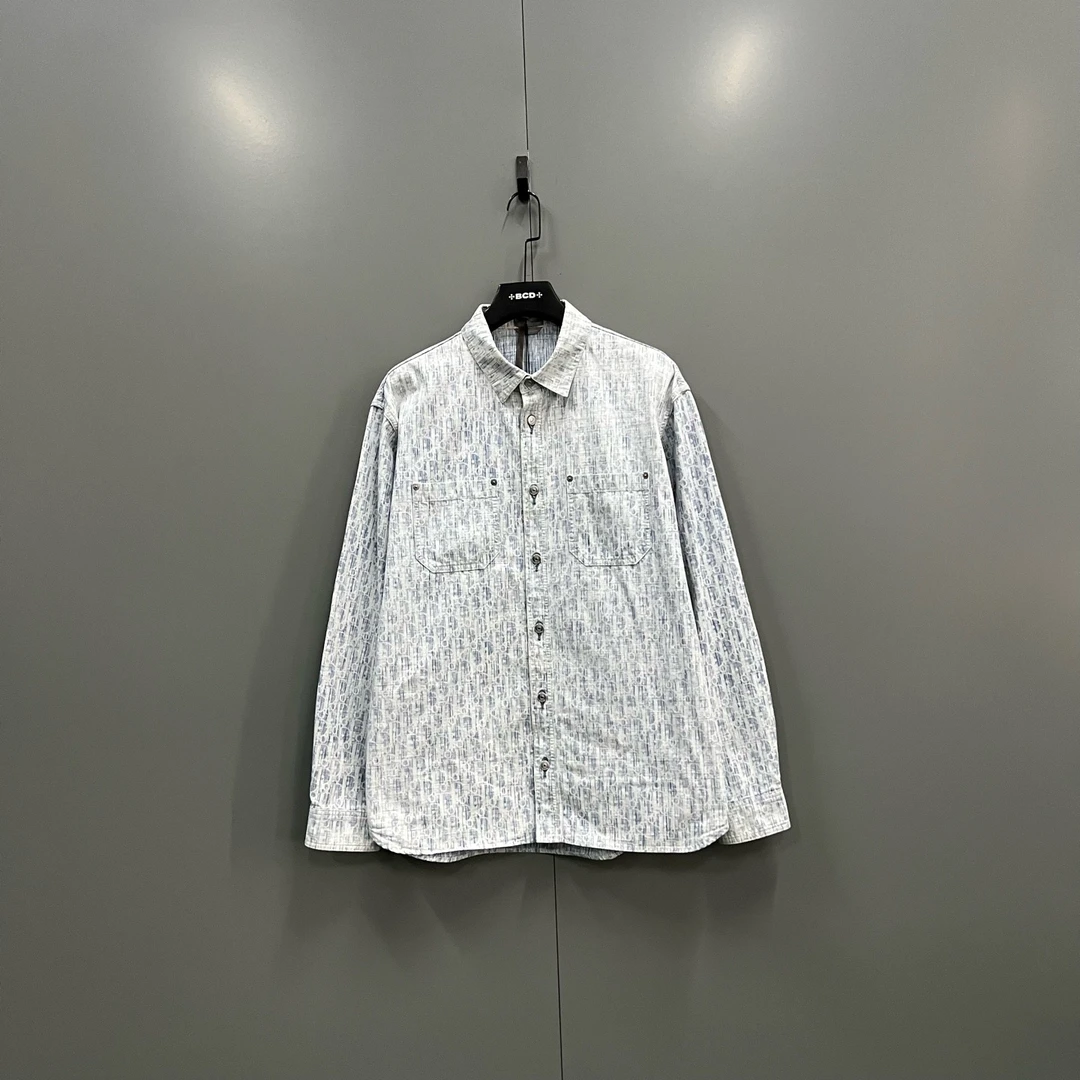 95新 DIOR/迪奥 (ll) 蓝色水洗老花牛仔衬衫 43码/103187