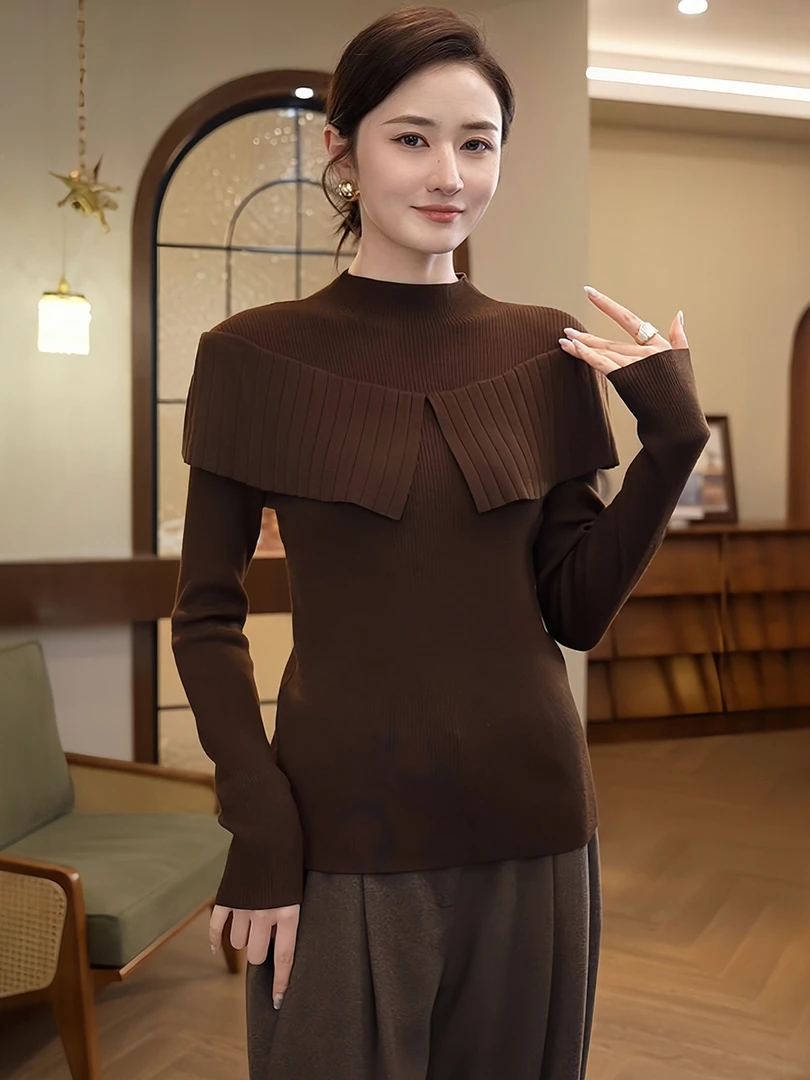 针织衫女2025新款巨好看的早秋斗篷披肩上衣咖色毛衣女秋冬高级感