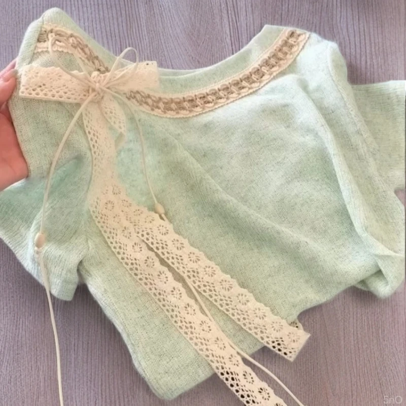 韩系百搭撞色拼接设计感冰丝针织衫t恤女2025夏季小个子别致上衣