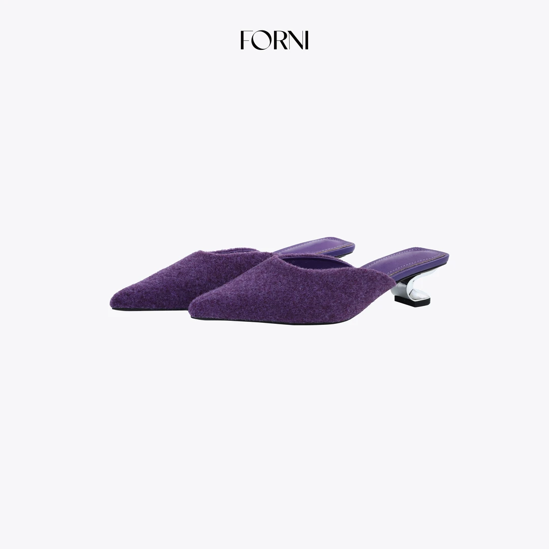 FORNI 韩剧女主 法式气质款尖头呢子包头半拖穆勒鞋