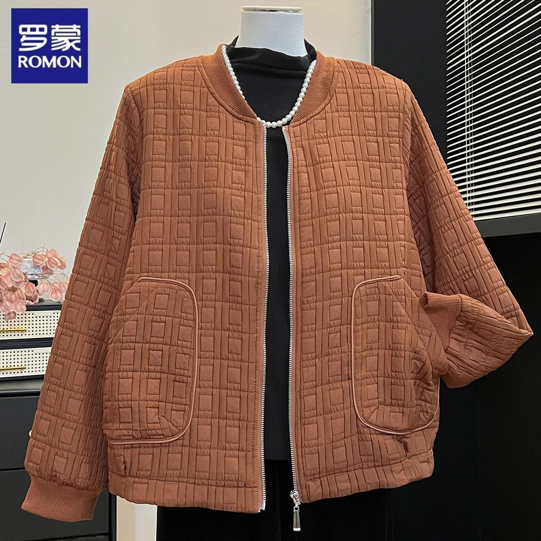 罗蒙妈妈加厚棒球服外套2025秋冬新款中老年宽松休闲百搭格纹上衣