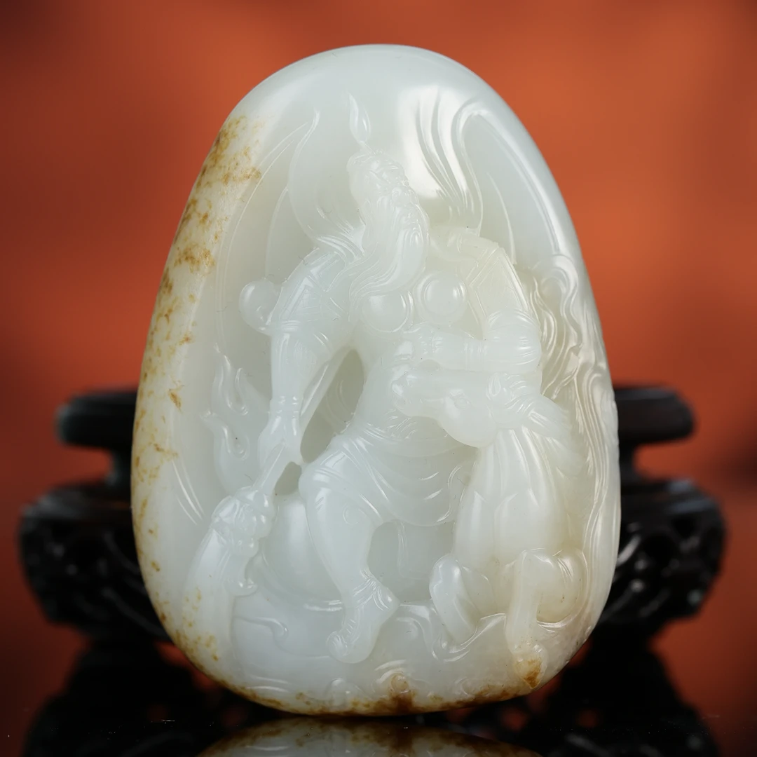 dx和田玉白玉秋梨皮关公把件syh2512081368