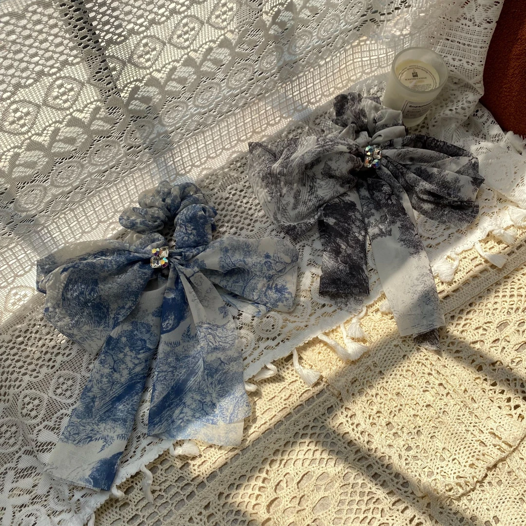 韩国Eunoia Nero【水墨风锆石蝴蝶结肠圈】4043手工气质仙女百搭