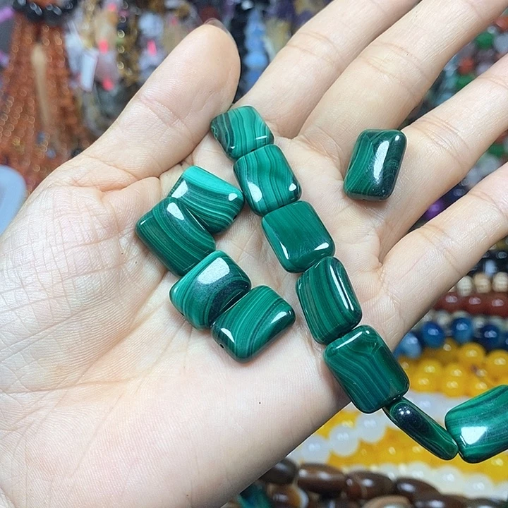 未镶嵌玛瑙/玉髓珠宝半成品天然孔雀石无事牌卡12*16mm（2颗）