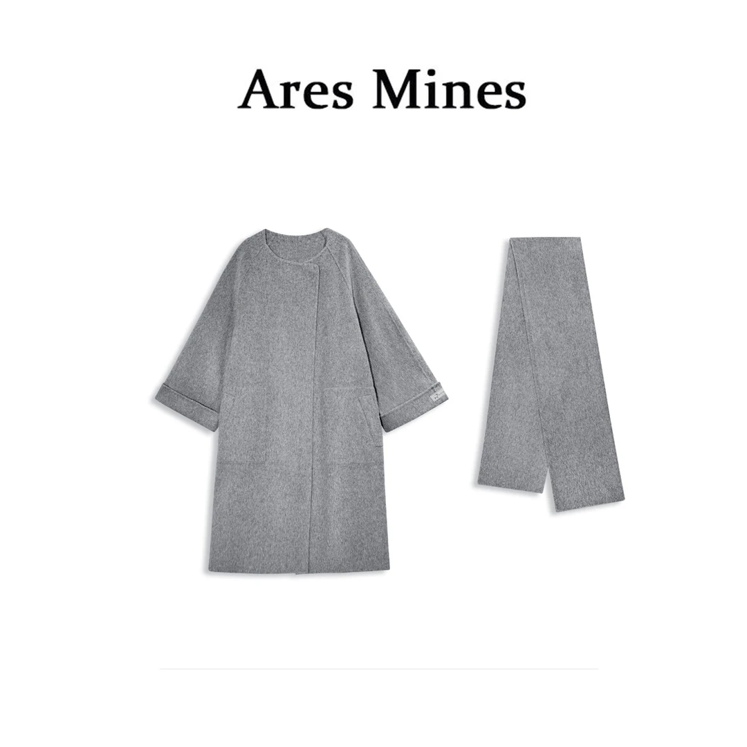 【盛朗熙Ares Mines】设计师款 极简双面呢开衫围脖大衣