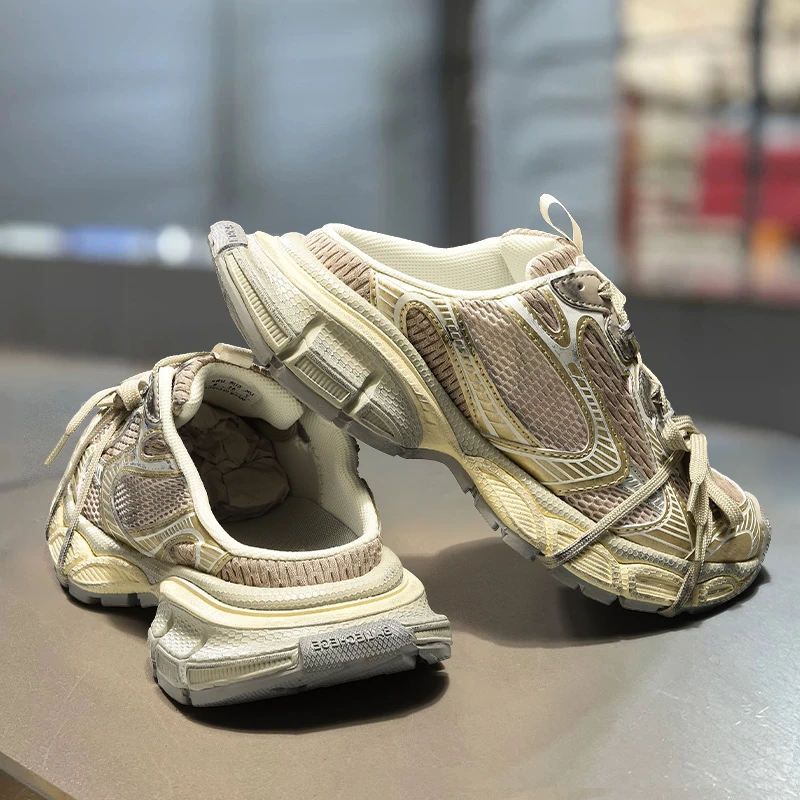 巴黎3xl老爹鞋一脚蹬厚底包头半拖做旧复古穆勒鞋男女款夏季外穿