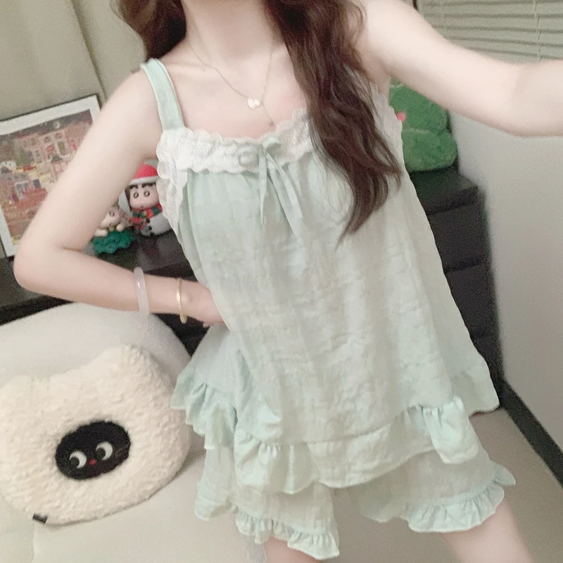 【带胸垫一体】吊带短裤睡衣女夏季2025年新款云朵棉无袖家居服套装